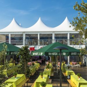 Doppelstock-Zelt HTS Röder mit Pagodendach – 10 x 15 x 6,2 m